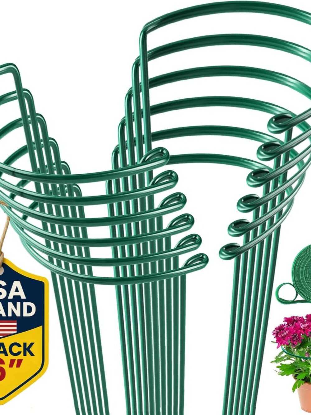 12 Pack Plant Support Stakes – Heavy-Duty Half Round Peony Support Ring and Cage